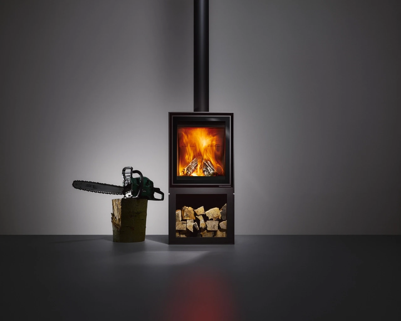BOX20 55 GALLERY met houtopslagmodule met glazen deur