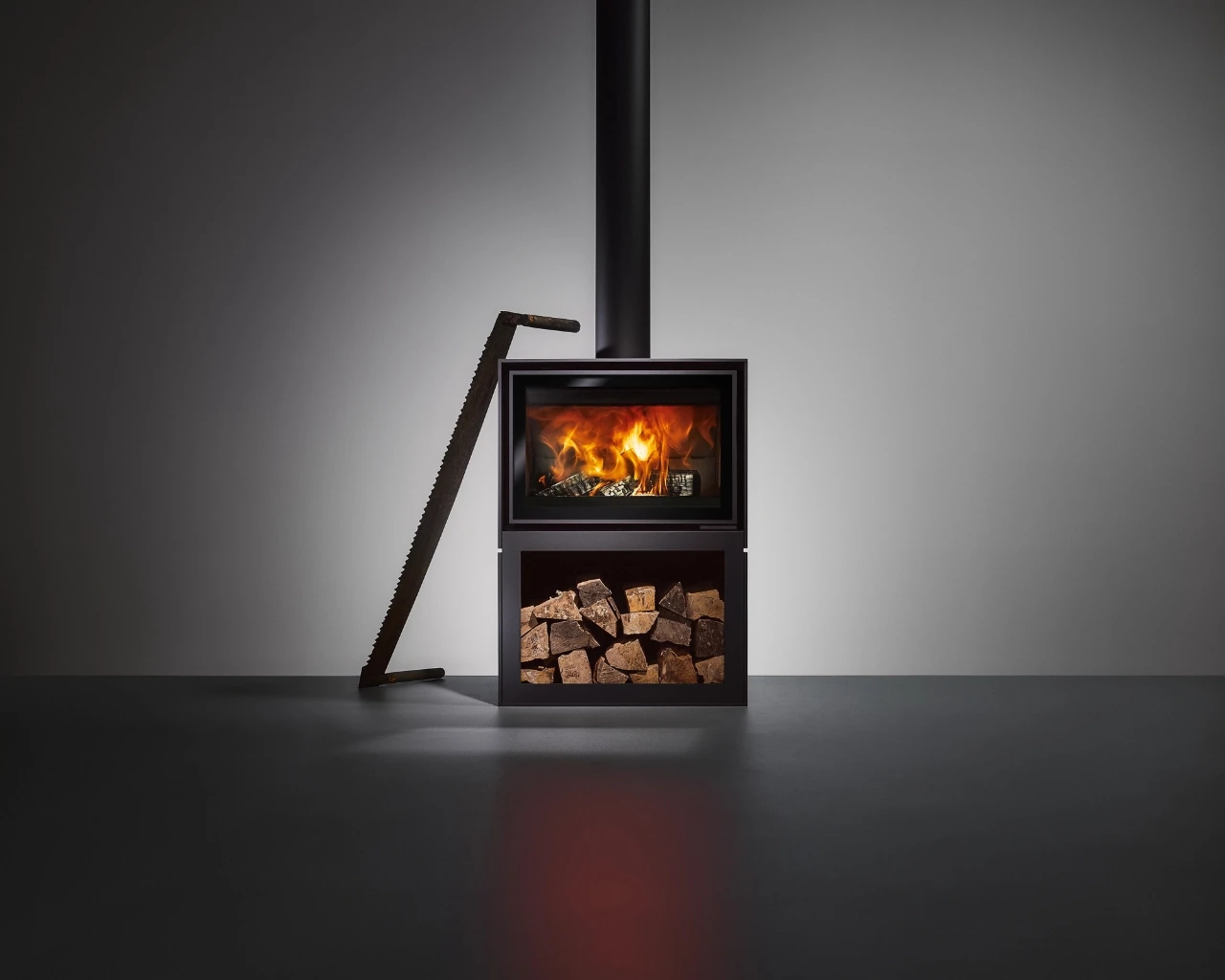 BOX20 65 GALLERY met houtopslagmodule met glazen deur